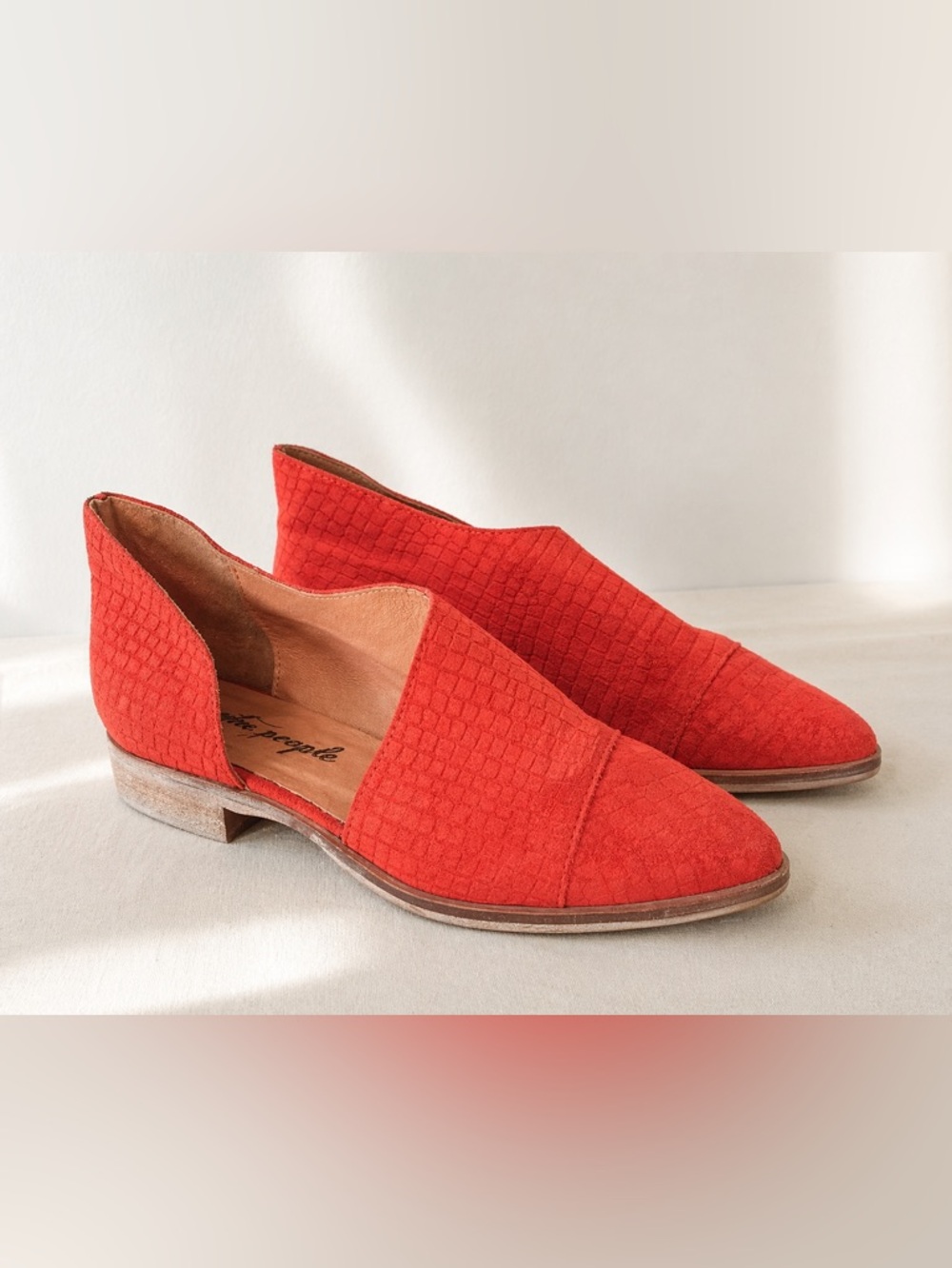 Free People Orange Suede Cutout Loafer Flats EU 36 Textured  Leather Slip-On